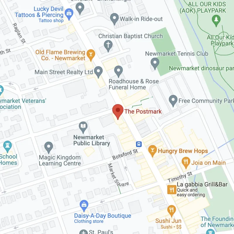 Screenshot of Google Map showing pin with location of The Postmark Hotel